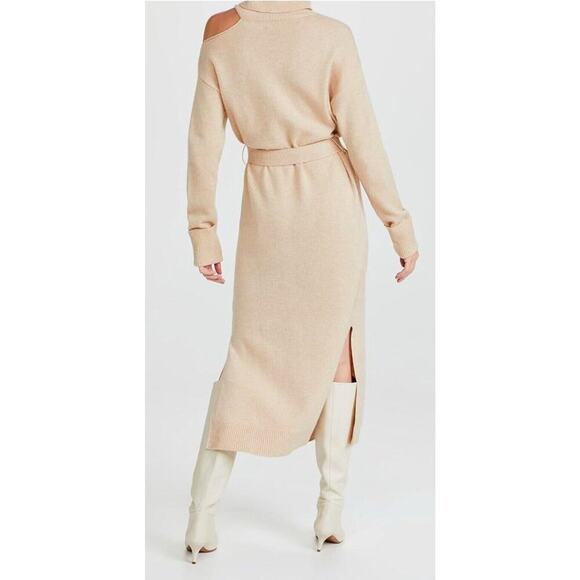 PAIGE Raundi Cutout Turtleneck Midi Wool Blend Dress In Camel Size Large 1603 - Picture 2 of 12